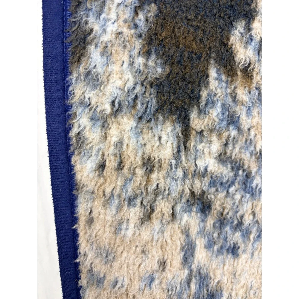 Vintage Biederlack Wolf Blanket Reversible Blue White Fleece Made in USA 56x74